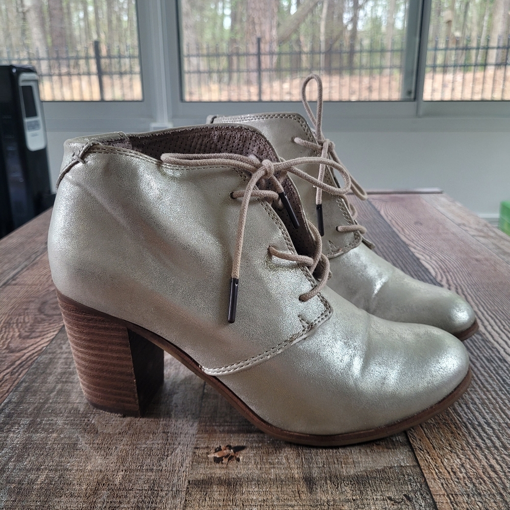 TOMS Metallic Gold/Cream Ankle Boots, Women's 8